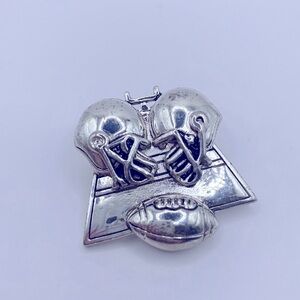 Silver Tone Football Themed Pendant Brooch